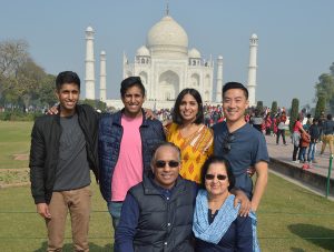 The Moorthy family in front of the Taj Mahal, India