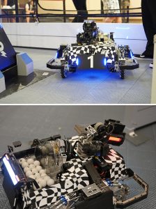 Two photos of the Hero Robot, showing its size and the golf balls it carries