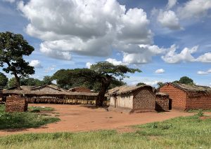 A group of rough-hewn buildings in Malawi