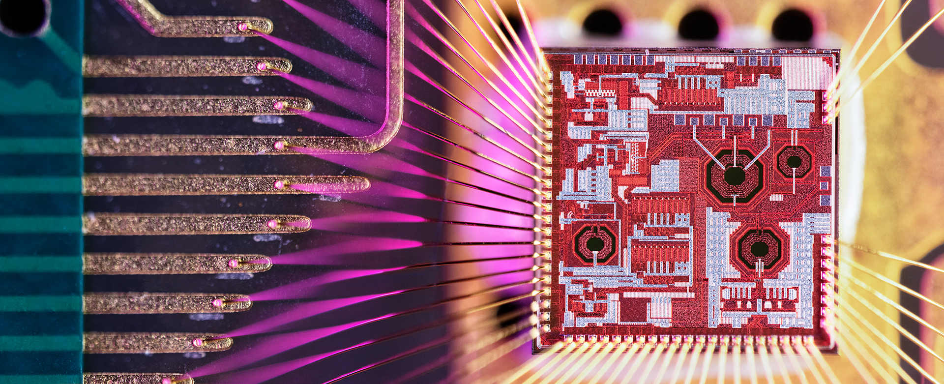 Colorful, close-up view of microchip