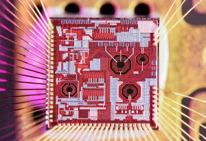 Colorful, close-up view of microchip