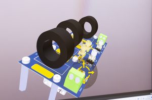 An illustration of three large coils on top of a circuit board
