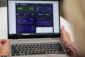 A closeup shot of the RespiraEdge dashboard on a laptop screen